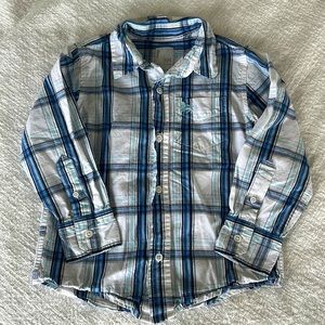 Old Navy XS button down plaid shirt boy dress shirt blue collared shirt